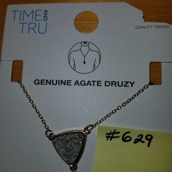 #629Z NEW Time & Tru “Gold” Grey Real Agate Neck - Picture 6 of 9
